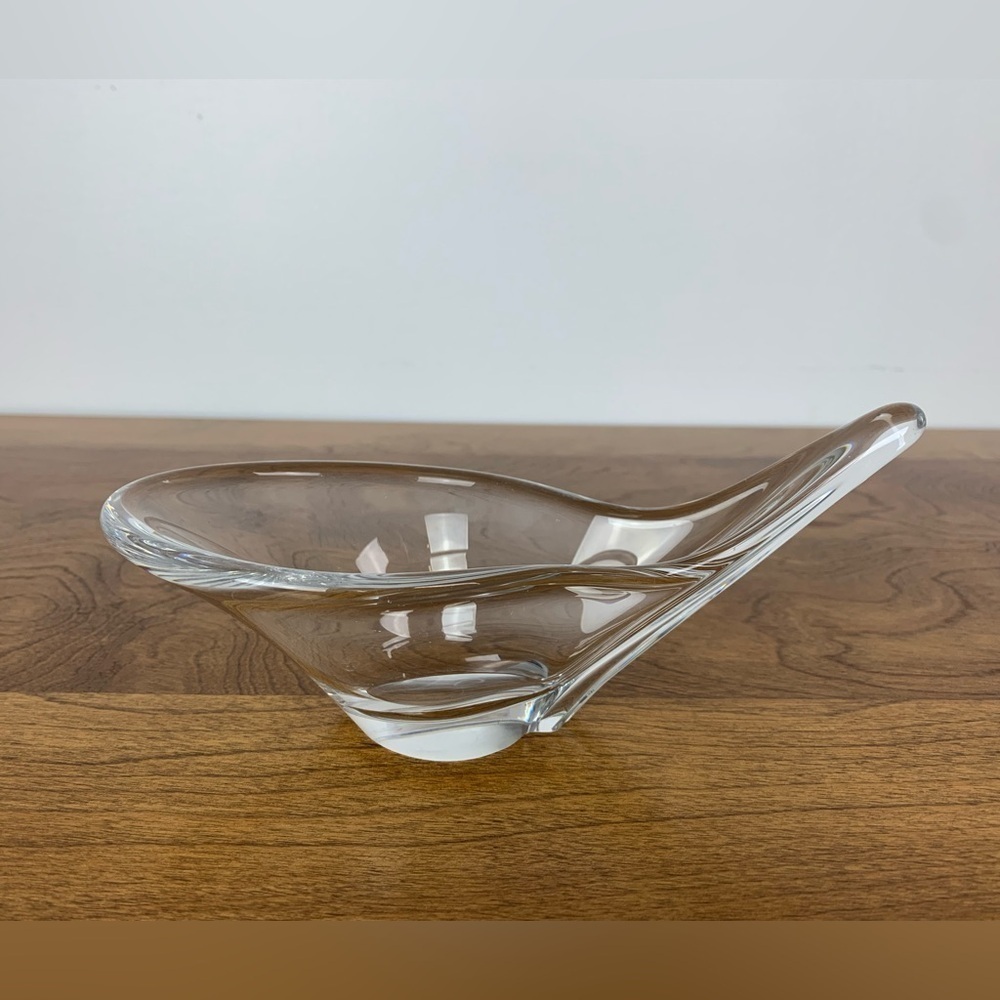 Daum France Decorative Bowl Glass Art Vintage Handle Signed Organic Flow Form